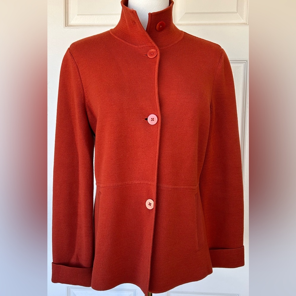 Talbots Tight Knit Cardigan Stand‎ Up Collar Rust Size Med
